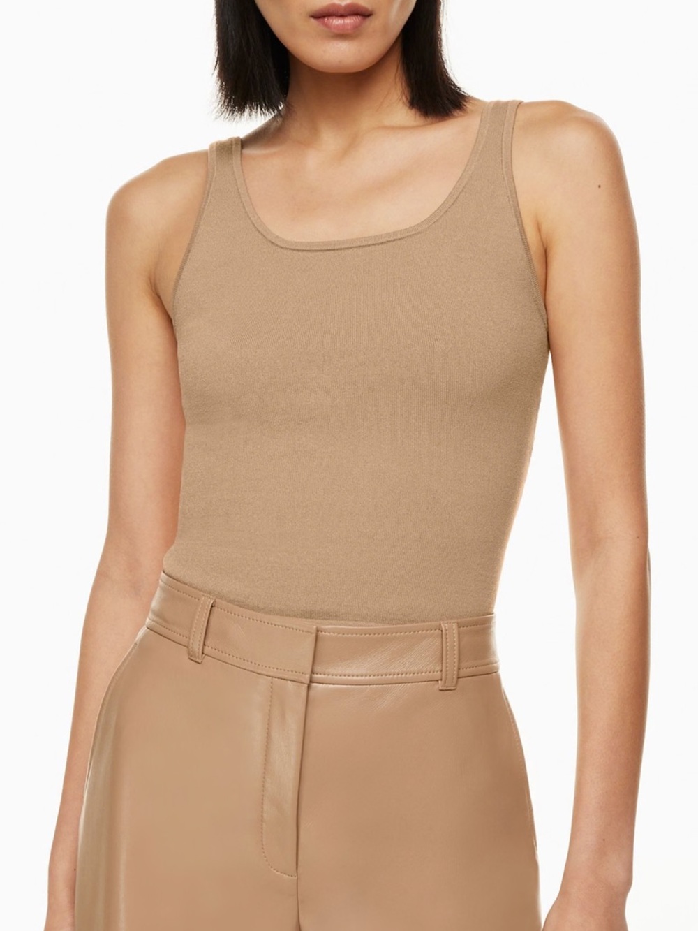 Aritzia Babaton Ribbed Scoop Tank in Tan